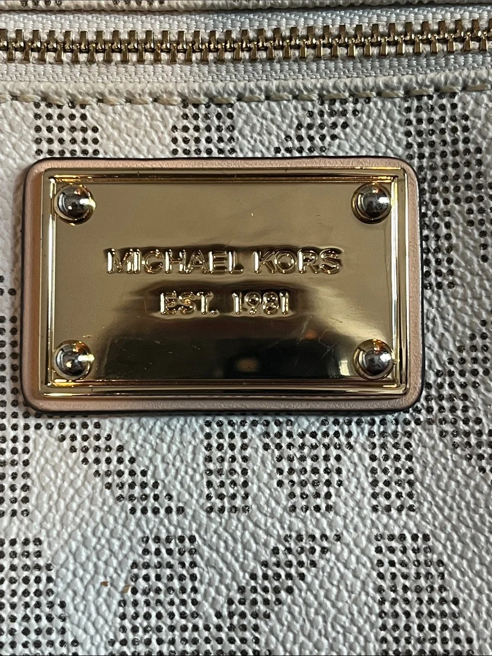 Michael Kors Jet Set Large Logo Wristlet in Vanilla with Gold Hardware